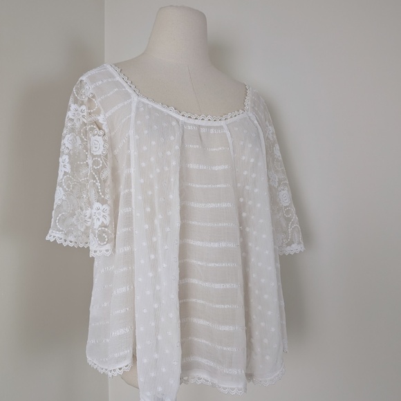 Free With Purchase - Pol White Eyelet Blouse Sheer Lace Wide Sleeve - Picture 5 of 8